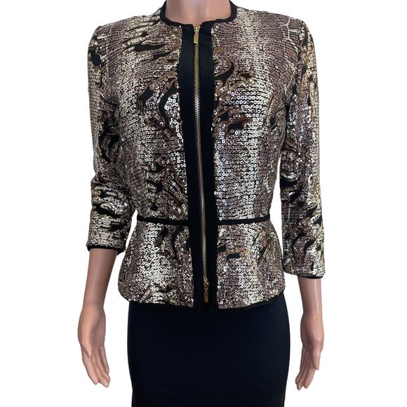 Frank Lyman Jacket Womens 4 Black Metallic Sequin Zip Blazer Cocktail Evening - Picture 1 of 16